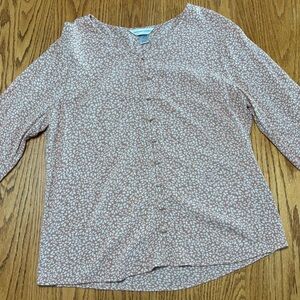 Christopher & Banks Pink and White Printed Button-Front Blouse